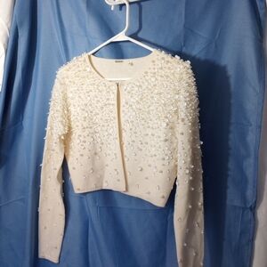 Elie Tahari Cream Beaded Cardigan